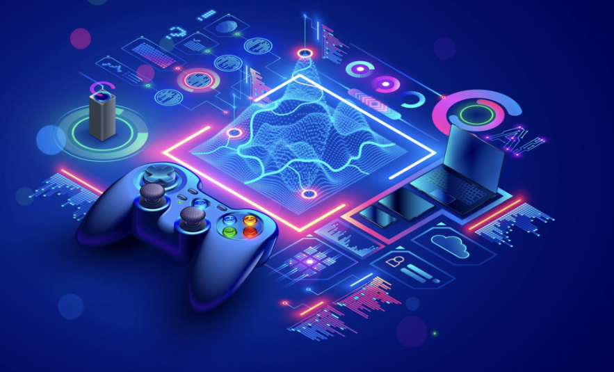 illustration with game console and neural network.