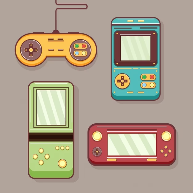 A collection of retro gaming consoles, showcasing the diverse platforms